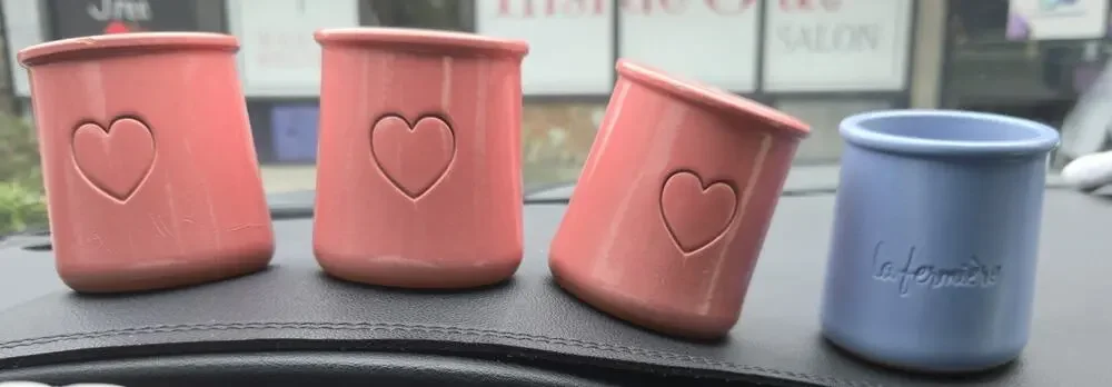 Handmade Vermont & Ole Keramik Pottery Cups Lot of 4 Pink Blue Heart Crocks